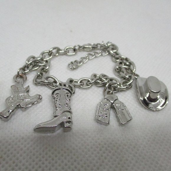WESTERN CHARM BRACELETS Southwestern Silver Tone Charm Bracelet Cowboy Hat Charm - Picture 7 of 8